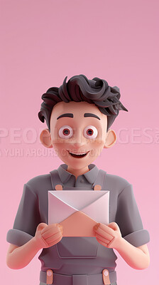 Buy stock photo 3d, cartoon and influencer for social media on backdrop. Character or studio concept for mock up. Realistic, illustration rendering. Graphic, design and creative inspiration in cutting-edge visuals.