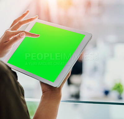 Buy stock photo Shot of an unrecognizable businesswoman using a tablet at the office