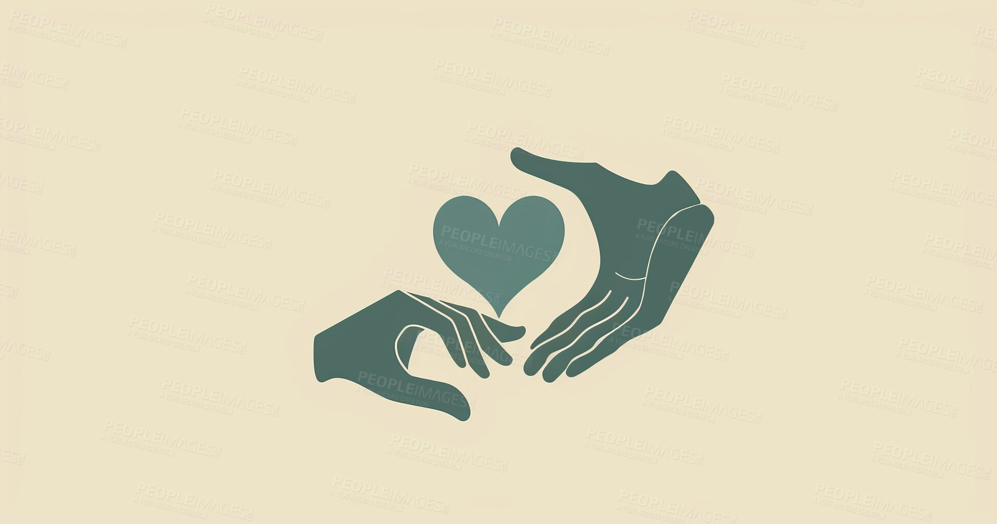 Buy stock photo Charity, artwork and illustration of colourful hand holding a heart for support, relief and donations. Closeup, mockup and awareness poster or banner for background, wallpaper and digital design