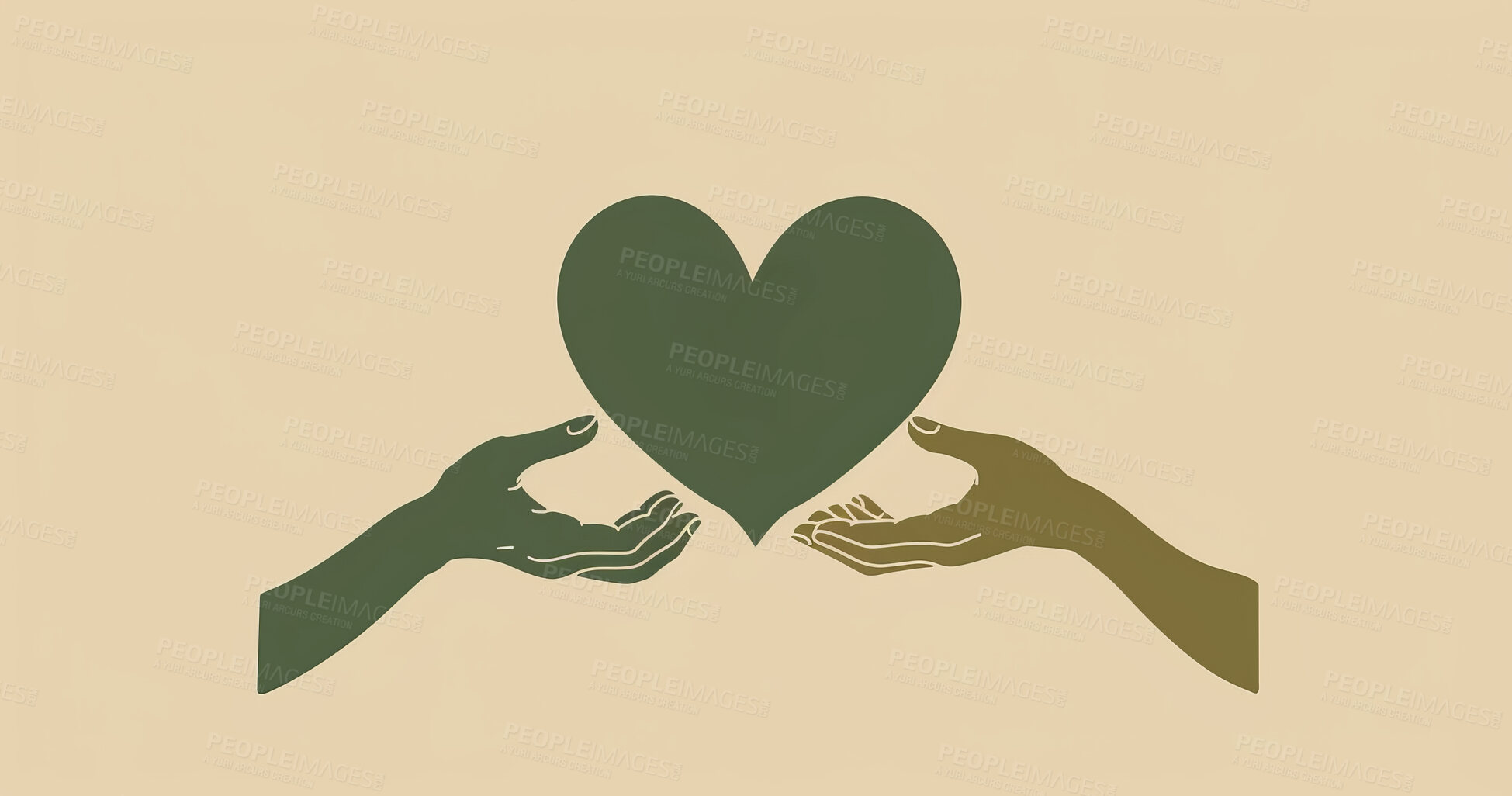 Buy stock photo Charity, artwork and illustration of colourful hand holding a heart for support, relief and donations. Closeup, mockup and awareness poster or banner for background, wallpaper and digital design