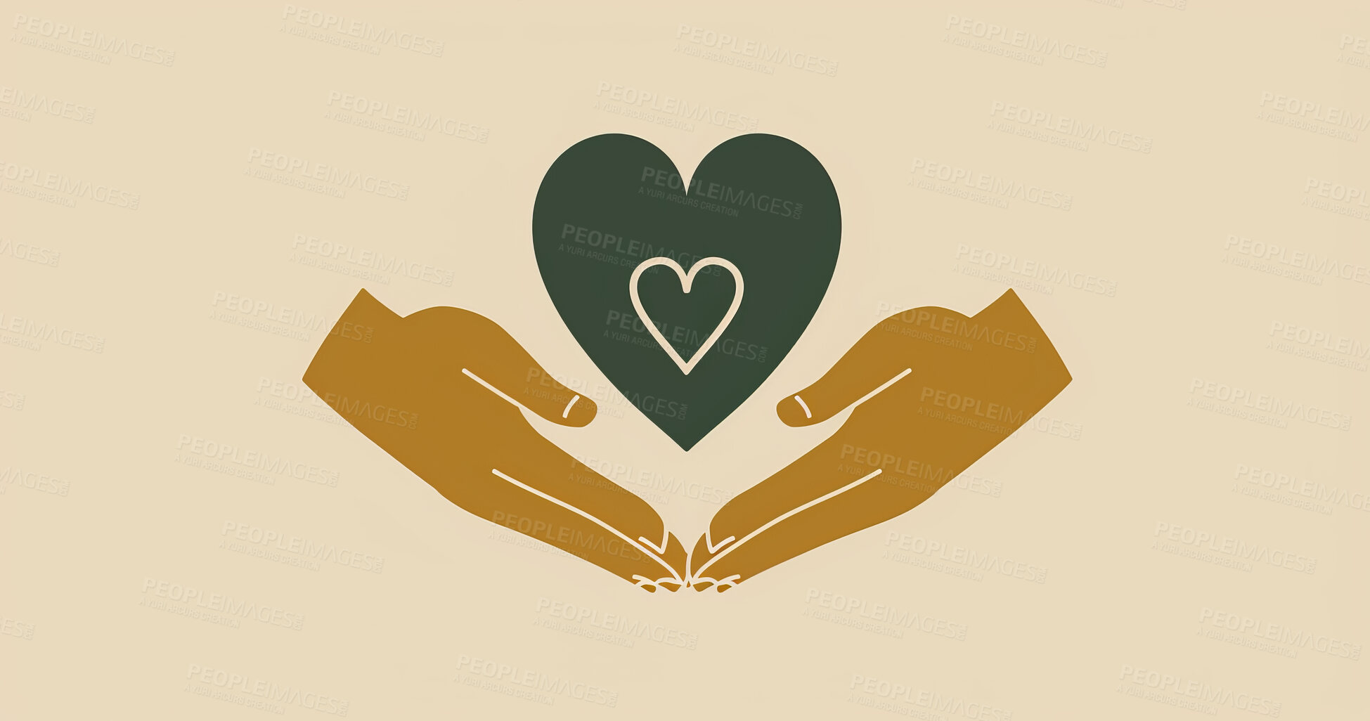 Buy stock photo Charity, artwork and illustration of colourful hand holding a heart for support, relief and donations. Closeup, mockup and awareness poster or banner for background, wallpaper and digital design