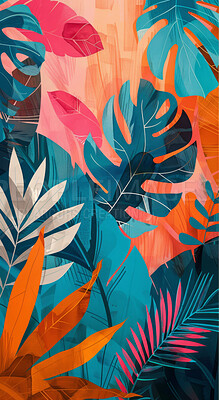 Background, wallpaper or abstract plants on canvas for wall frame, backdrop or print. Colourful, creative art or beautiful texture painting for interior artwork, copyspace and creativity inspiration