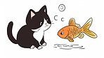 Adorable cat, fish and illustration for sweetness. Cute depictions of cats and fish, adding charm and warmth to décor. Enhance spaces with sweet illustrations.