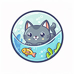 Adorable cat, fish and illustration for sweetness. Cute depictions of cats and fish, adding charm and warmth to décor. Enhance spaces with sweet illustrations.