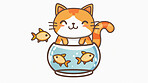 Adorable cat, fish and illustration for sweetness. Cute depictions of cats and fish, adding charm and warmth to décor. Enhance spaces with sweet illustrations.