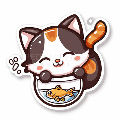 Adorable cat, fish and illustration for sweetness. Cute depictions of cats and fish, adding charm and warmth to décor. Enhance spaces with sweet illustrations.