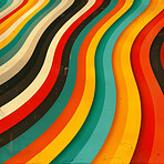 Retro curves, graphic and illustration for vintage poster or design. Background, artwork and banner with colour and grunge effects. Wallpaper, mockup and backdrop for creativity and trendy pop culture.