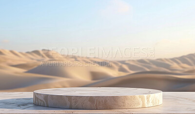 Podium, desert scene or stage design template for your product placement, advertising or marketing backdrop. Empty, modern and beautiful platform for business branding, background or showroom mockup