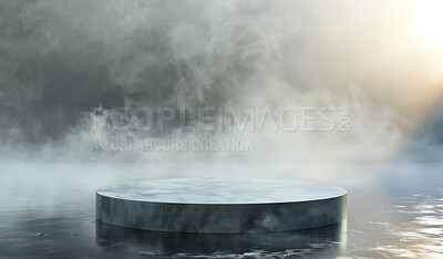 Podium, fog scene or stage design template for your product placement, advertising or marketing backdrop. Empty, modern and beautiful platform for business branding, background or showroom mockup