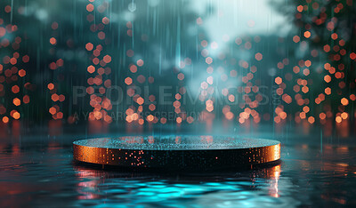 Podium, rain or stage design template for your product placement, advertising or marketing backdrop. Empty, modern and beautiful platform for business branding, background or showroom mockup