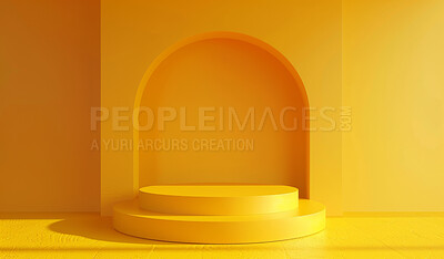 Podium, yellow or stage design template for your product placement, advertising or marketing backdrop. Empty, modern and beautiful platform for business branding, background or showroom mockup