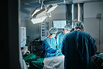 Surgery, icu or surgeons with teamwork for emergency, accident or healthcare in hospital clinic. Light, medical operation or doctors in surgical collaboration in operating room to support or help
