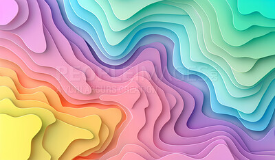 Abstract, paper and creative design in the style of curves for backdrop, wallpaper or graphic poster advertising with copyspace. Rainbow, layers and craft template for background, banner or mockup