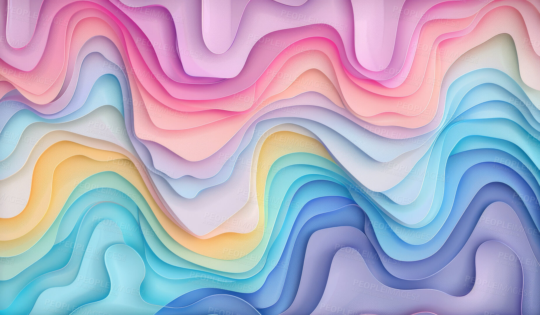 Buy stock photo Abstract, paper and creative design in the style of curves for backdrop, wallpaper or graphic poster advertising with copyspace. Rainbow, layers and craft template for background, banner or mockup