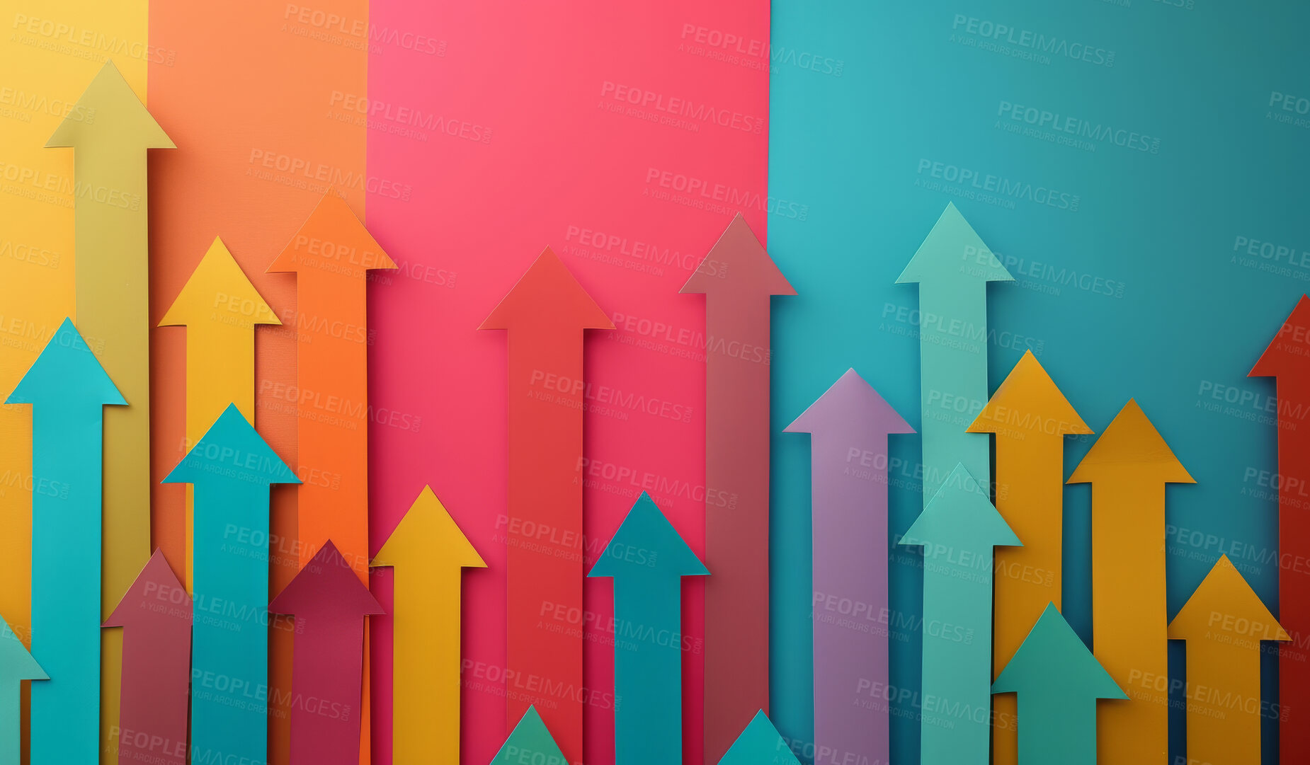Buy stock photo Arrow, stock market or papercut background design for business, economy and global inflation. Graphic, seo or marketing strategy graphic wallpaper for banking, investment growth and forex trading.