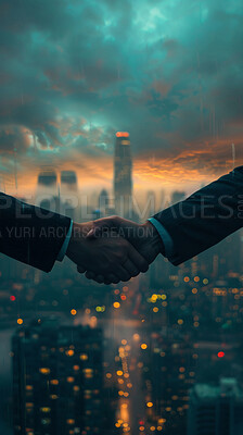 Handshake, business and people in an interview or greeting for meeting, partnership agreement or promotion. Closeup, hands or business people agree to deal for contract, negotiation or trade