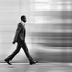 Walking, business and man in motion for investment, entrepreneur and corporate interest. Confident, purposeful  and male professional walking outdoor for leadership, professionalism or success