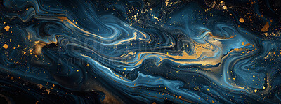 Galaxy, art and creative paint with marble glitter as splash wallpaper with background waves, banner or fluid. Liquid, texture and ripple flow with cosmic pattern or abstract ink, swirl or design