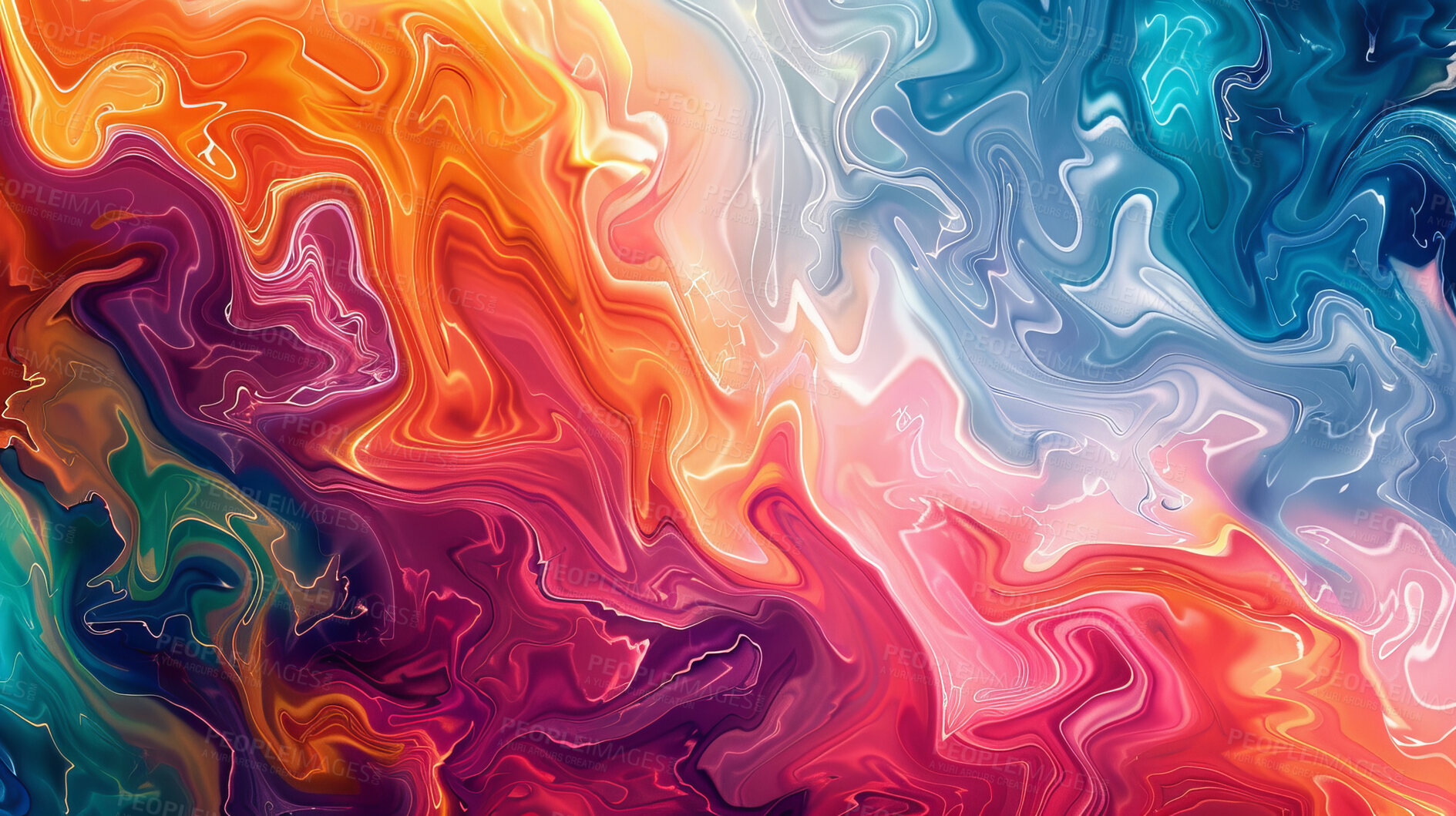 Buy stock photo Paint, art and liquid marble for wallpaper design or rainbow texture for creative flow, ripple or wave. Artistic, watercolor and swirl patterns or fluid acrylic ink as abstract, background or pigment