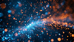 Connection, network and abstract glitter technology, online and internet structure. Telecommunication, fiber optic and signal concept for data and neon, wires and digital or future  electronic server