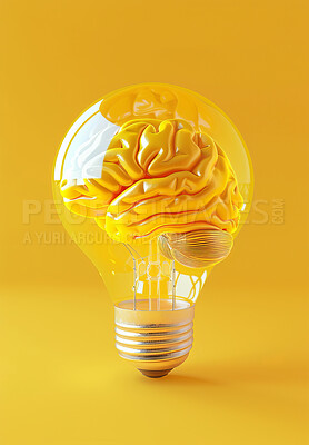 Graphic, brain and lightbulb with idea, thinking and vision for creativity and knowledge or study. Learning, growth and intelligence with mind, goals and mindset art for education or mental health