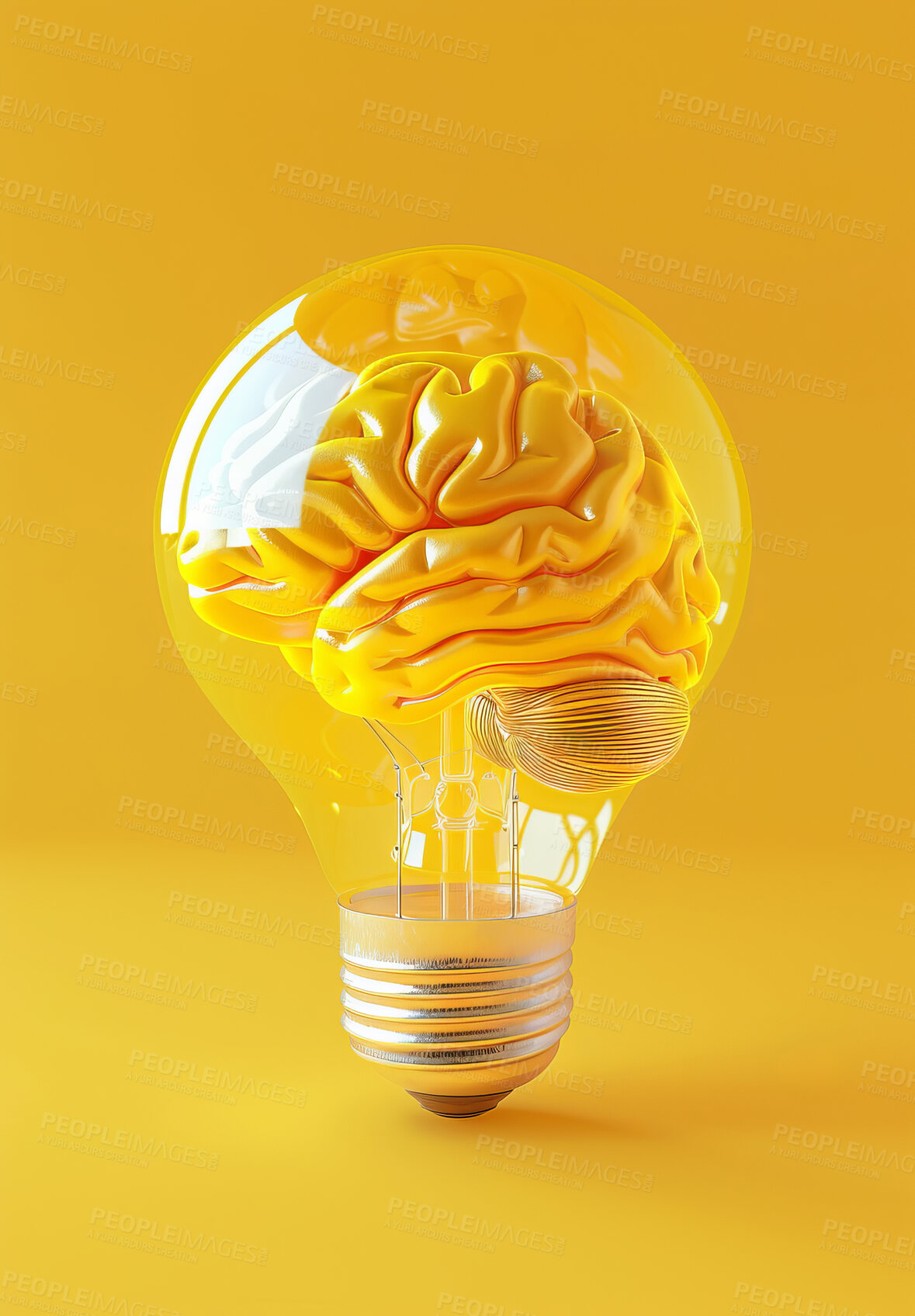 Buy stock photo Graphic, brain and lightbulb with idea, thinking and vision for creativity and knowledge or study. Learning, growth and intelligence with mind, goals and mindset art for education or mental health