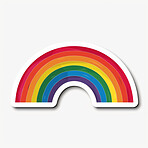 Rainbow, design and sticker with white background, vinyl or icon with digital art for LGBTQ color. Decor, clipart and emoji, pride illustration or graphic, creativity and artistic template abstract
