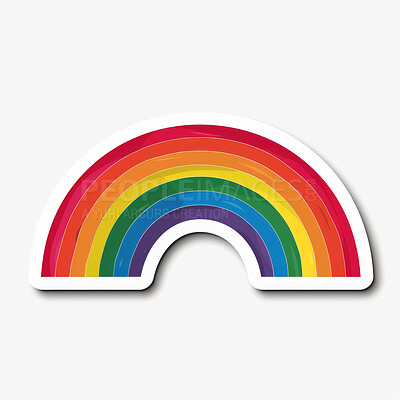 Rainbow, design and sticker with white background, vinyl or icon with digital art for LGBTQ color. Decor, clipart and emoji, pride illustration or graphic, creativity and artistic template abstract