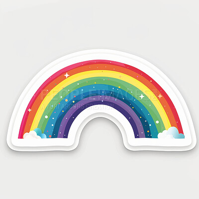 Rainbow, icon design and sticker with white background, vinyl and digital art for LGBTQ color. Decor, clipart and emoji, pride illustration or graphic, creativity and artistic template with magic