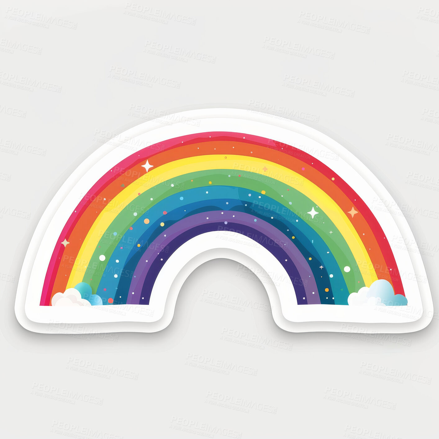 Buy stock photo Rainbow, icon design and sticker with white background, vinyl and digital art for LGBTQ color. Decor, clipart and emoji, pride illustration or graphic, creativity and artistic template with magic