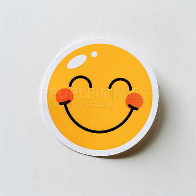 Emoji, vinyl and sticker print of smile face, cartoon and stamp of character on white background. Doodle, drawing and art of icons or pins or patches, creative and illustration for badge and emoticon