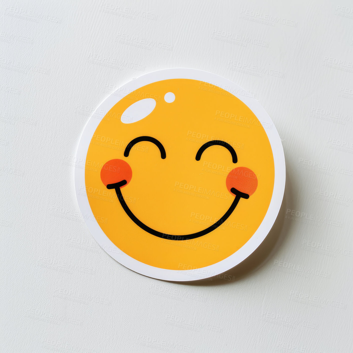 Buy stock photo Emoji, sticker and print of smile face, cartoon and stamp of character on white background. Doodle, drawing and art of icons or pins or patches, creative and illustration for badge and emoticon