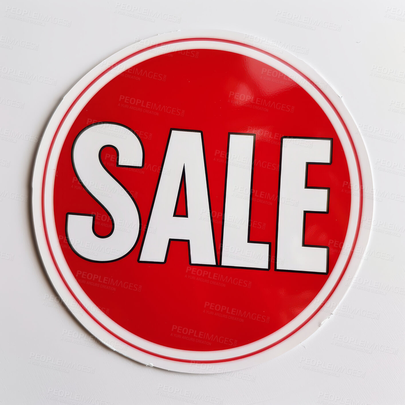 Buy stock photo Sale, sign and font for advertising deal, offer or discount on a background isolated on a white backdrop in studio. Marketing, text and banner for shopping, promotion and typography on retail label