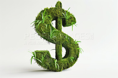 Buy stock photo Green, dollar and sign with abstract of symbol for investment, growth and finance illustration. American, currency and nature on white background for financial economy, saving and sustainability