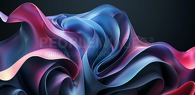 Abstract, wallpaper and design with 3d waves, art or illustration isolated on a black background. Pattern, flowing and texture with gradient of motion, curve and iridescent graphic on a backdrop