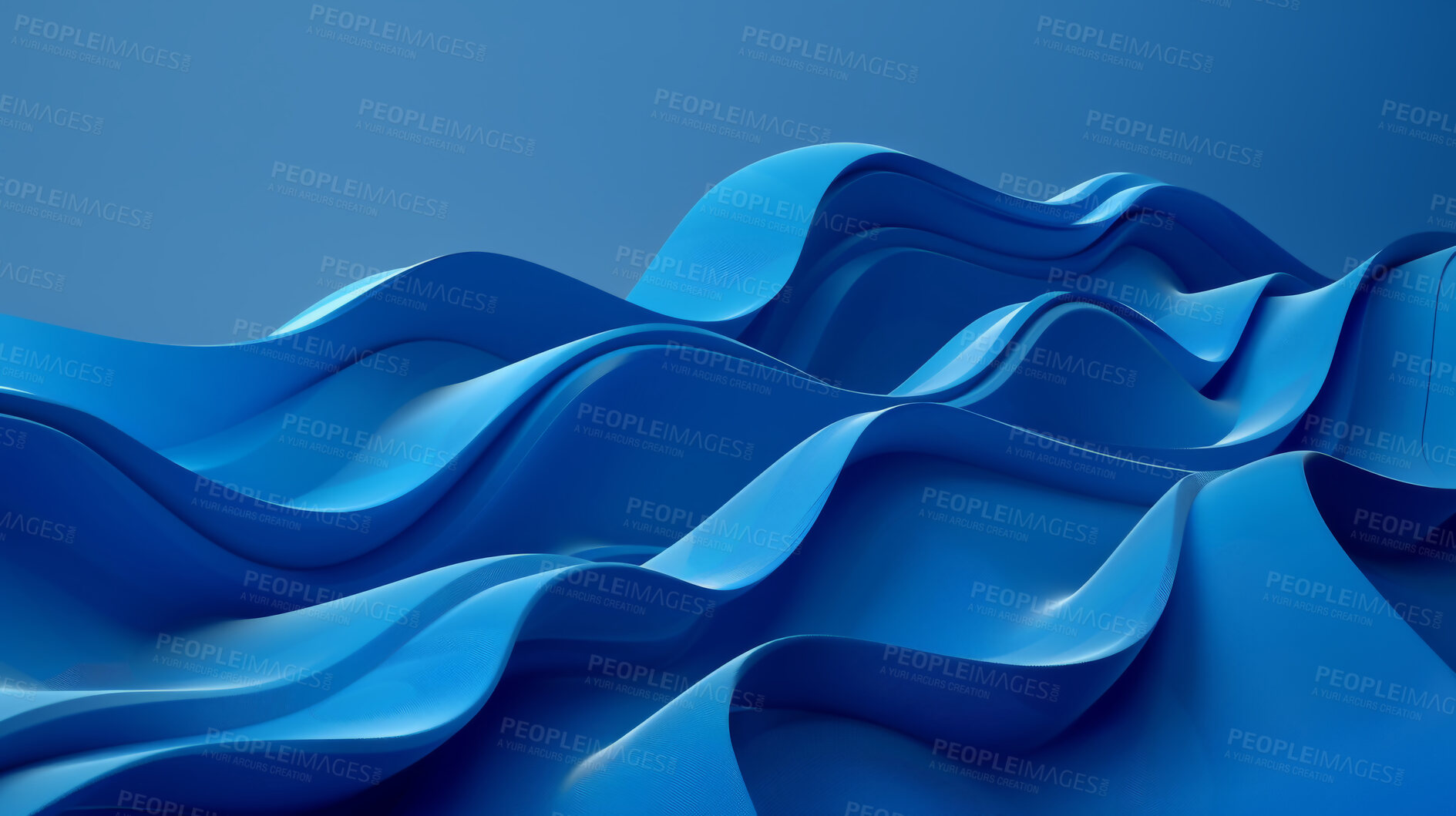 Buy stock photo Blue, abstract waves and texture with 3D graphic of painting, design or ripple pattern for art, wallpaper or background. Curve light, wavy lines or smooth motion of flow, vaporwave or dynamic sheets