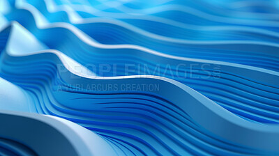 3d waves, abstract and blue texture, art or wallpaper illustration of fabric on background. Pattern, flow and design with gradient of motion, ocean or graphic of liquid on creative backdrop closeup