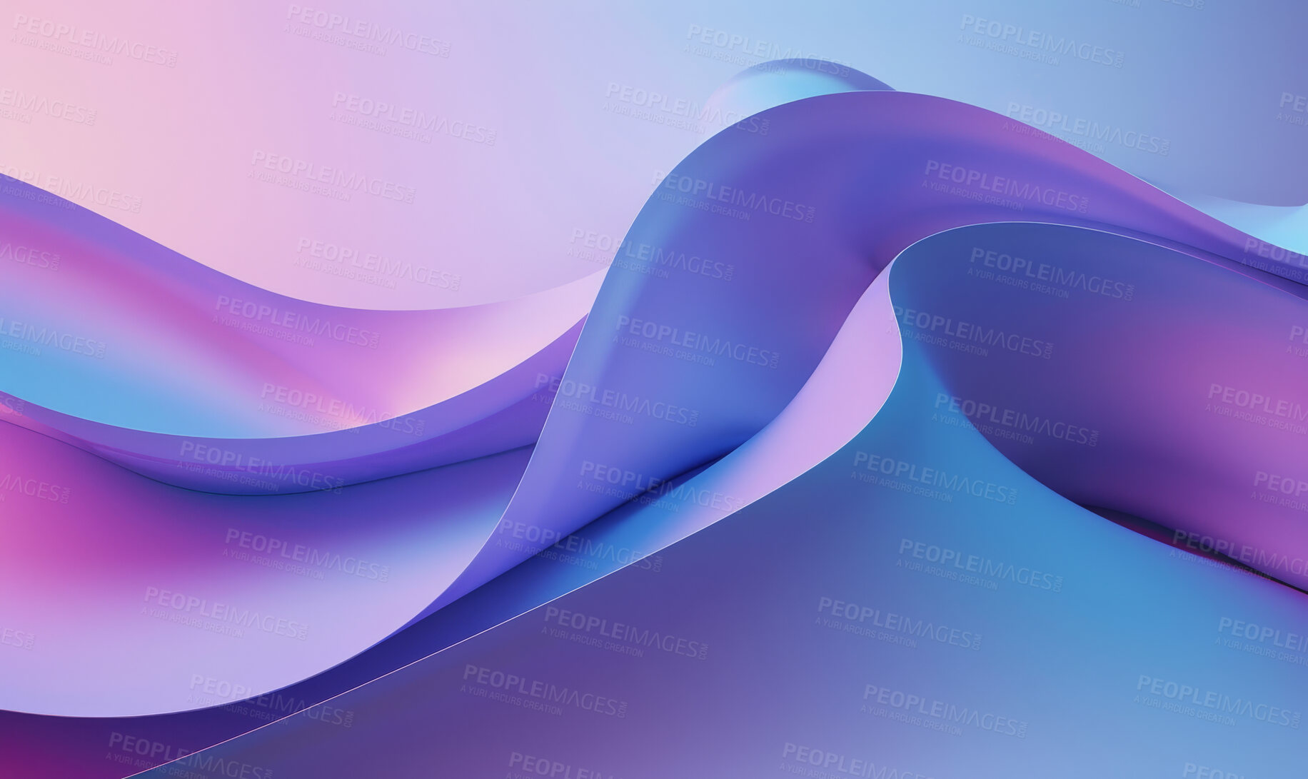 Buy stock photo Abstract, wallpaper and design with purple waves, art or 3d illustration isolated on a background or backdrop. Pattern, flowing and texture with gradient of motion, curve and graphic of smooth liquid