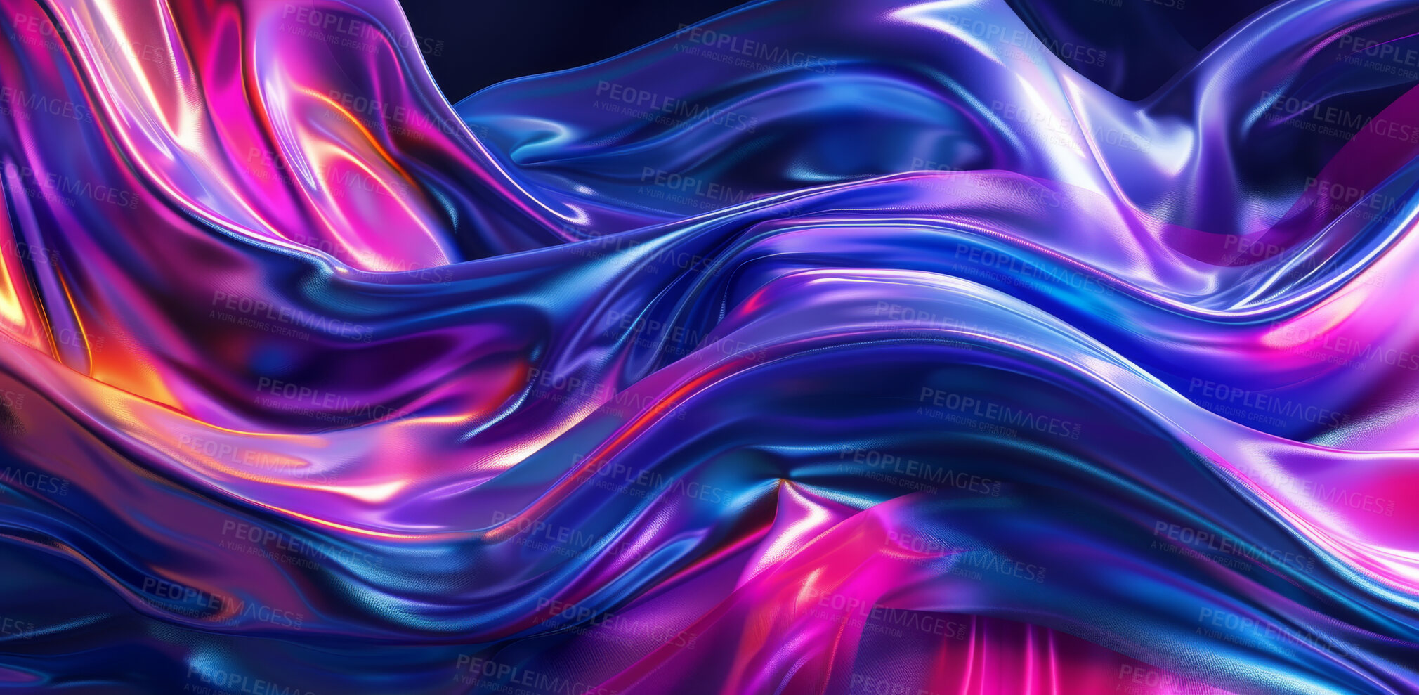 Buy stock photo Abstract, wallpaper and texture with 3d waves, art or illustration isolated on  background. Pattern, flow and design with gradient of motion, iridescent or graphic of neon liquid on backdrop closeup