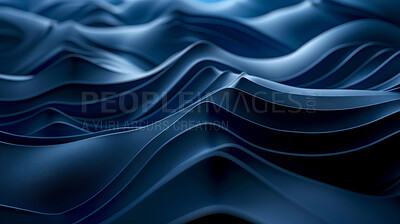 3d waves, abstract and blue background for art, texture or wallpaper illustration of fabric. Pattern, flow and design with gradient of motion, ocean or graphic of liquid on creative backdrop closeup
