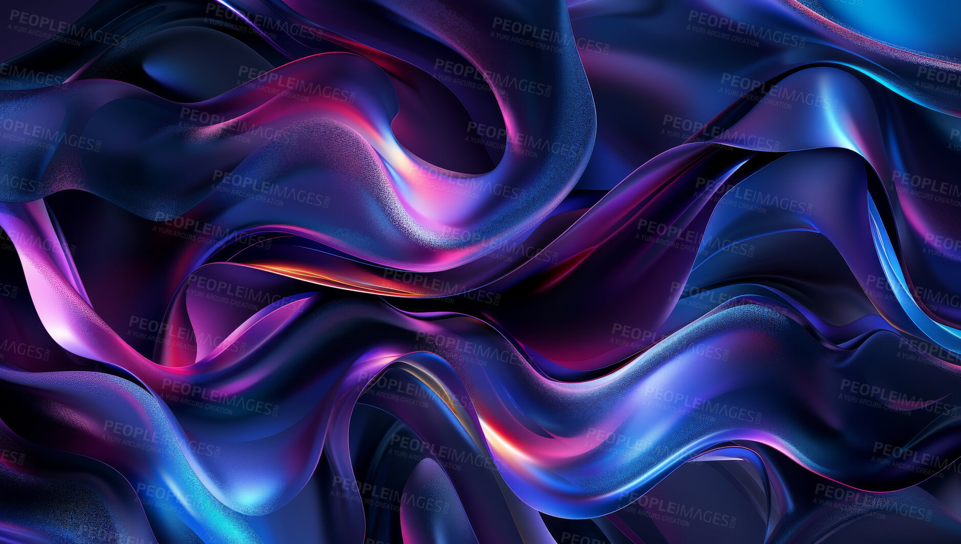 Buy stock photo Abstract, wallpaper and design with purple waves, art or 3d illustration isolated on a background or backdrop. Pattern, flowing and texture with gradient of motion, curve and graphic of smooth liquid