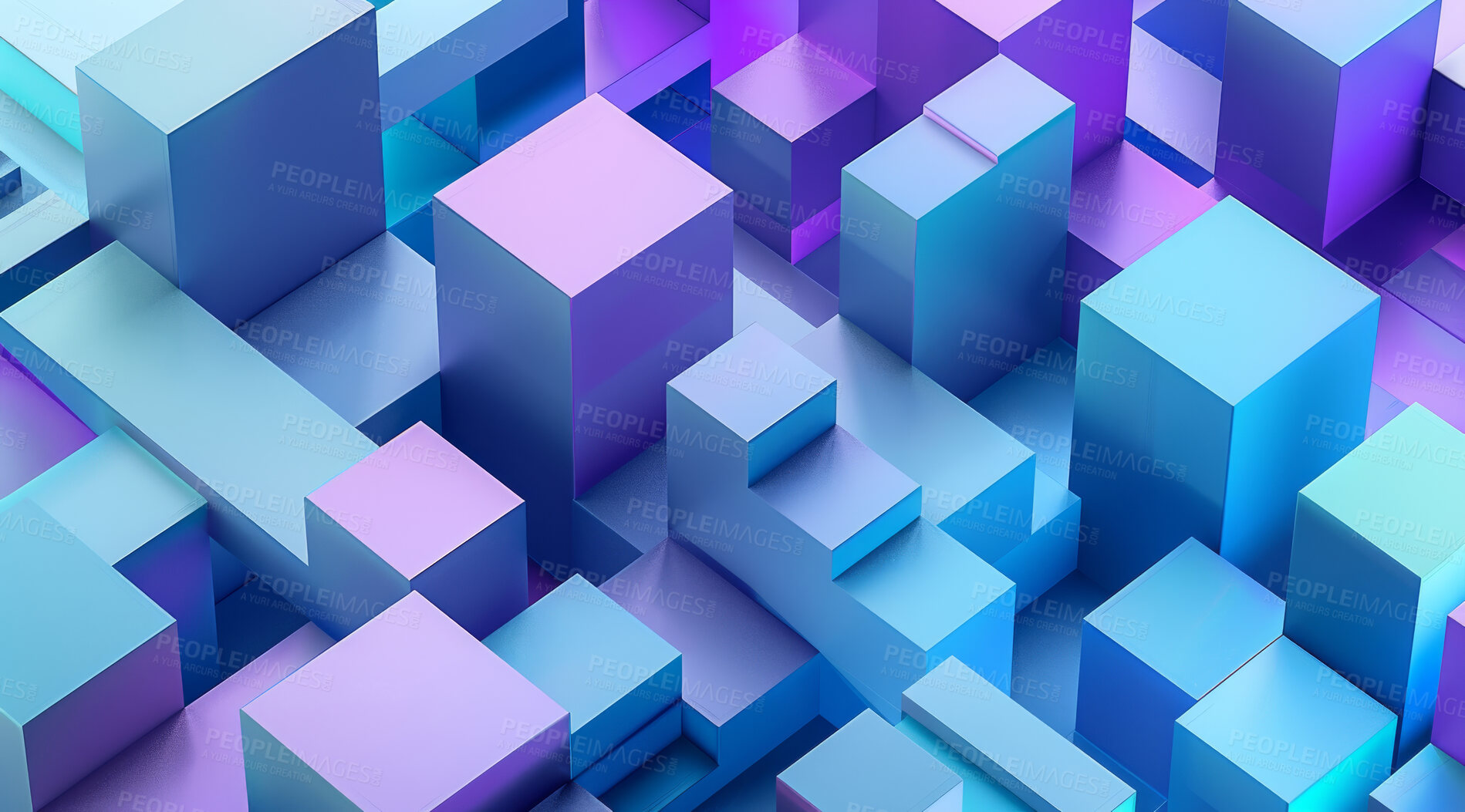 Buy stock photo Block, cubes and render textures, 3d and abstract, design or creative, pattern. Neon, wallpaper and blockchain, graphic and structure, digital and glow, background and form for geometric illustration