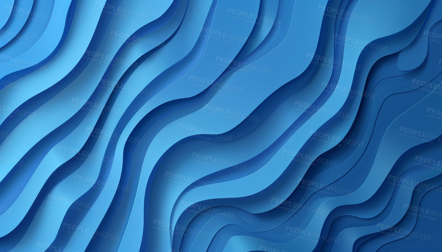 Buy stock photo Blue waves, texture and graphic for 3d pattern, art or abstract wallpaper, design or digital cyberspace technology. Virtual reality, motion or futuristic metaverse, vibration or hologram illustration