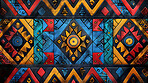 Abstract, color and African pattern on art, illustration and creative design of indigenous symbol. Vintage, graphic and geometric print for culture, spiritual sign and 3d texture of tribal icon
