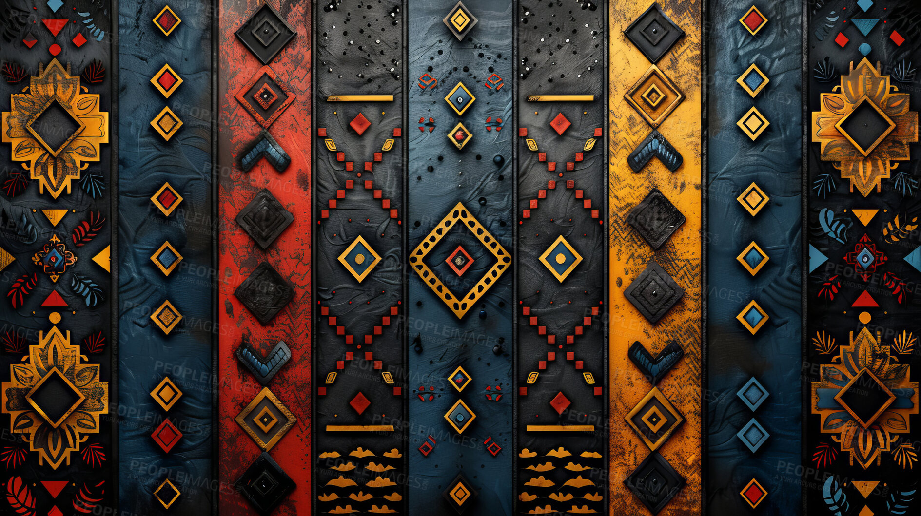 Buy stock photo Frame, African and design, ancient art and texture of background, object and culture of illustration. Textile, pattern and creative with lines, style and decoration, vintage and tribal and shape