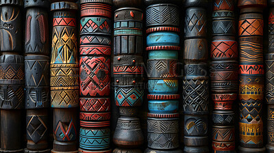 Buy stock photo Tribal, Africa and pattern, ancient art and texture of background, object and culture of illustration. Textile, design and creative with lines, style and decoration, vintage and traditional and shape