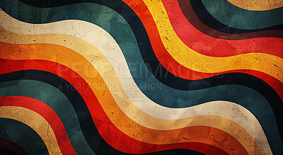 Buy stock photo Retro, art and line with watercolor, vintage and artistic with textures and illustrations with wallpaper. Stripe, pattern and graphic design for poster and creativity with paint and trippy with wave