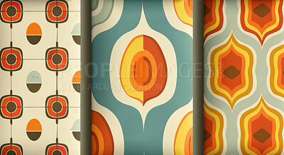 Retro, wallpaper and vintage design with pattern for background with art for illustration with creative graphic. Texture, abstract and funky with geometric, floral and backdrop with antique style