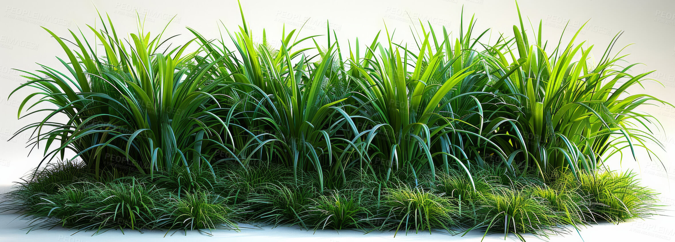 Buy stock photo Green, grass and growth for sustainability in studio on isolated white background and fresh. Environment, banner and ecology for peace or nature with conservation awareness, recycle and eco friendly