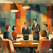 Business, meeting and illustration in office with group for discussion ...
